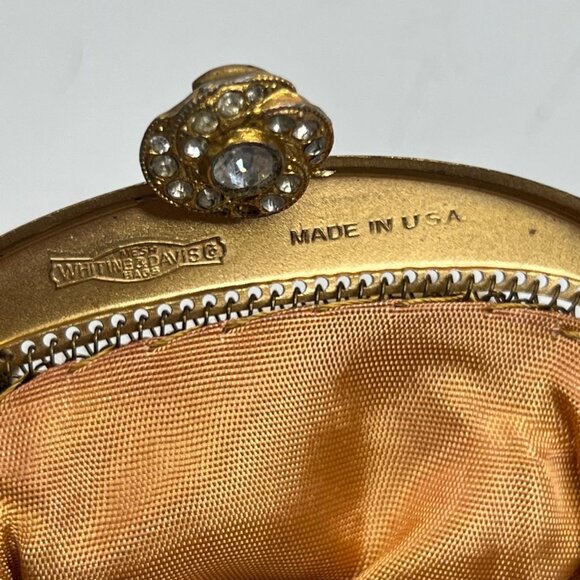 Vintage Women's Whiting and Davis Gold Mesh Coin Purse Rhinestone Clasp Chain - Picture 5 of 5